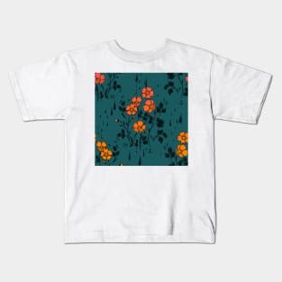 Orange and Blue Floral Pattern Kids T-Shirt